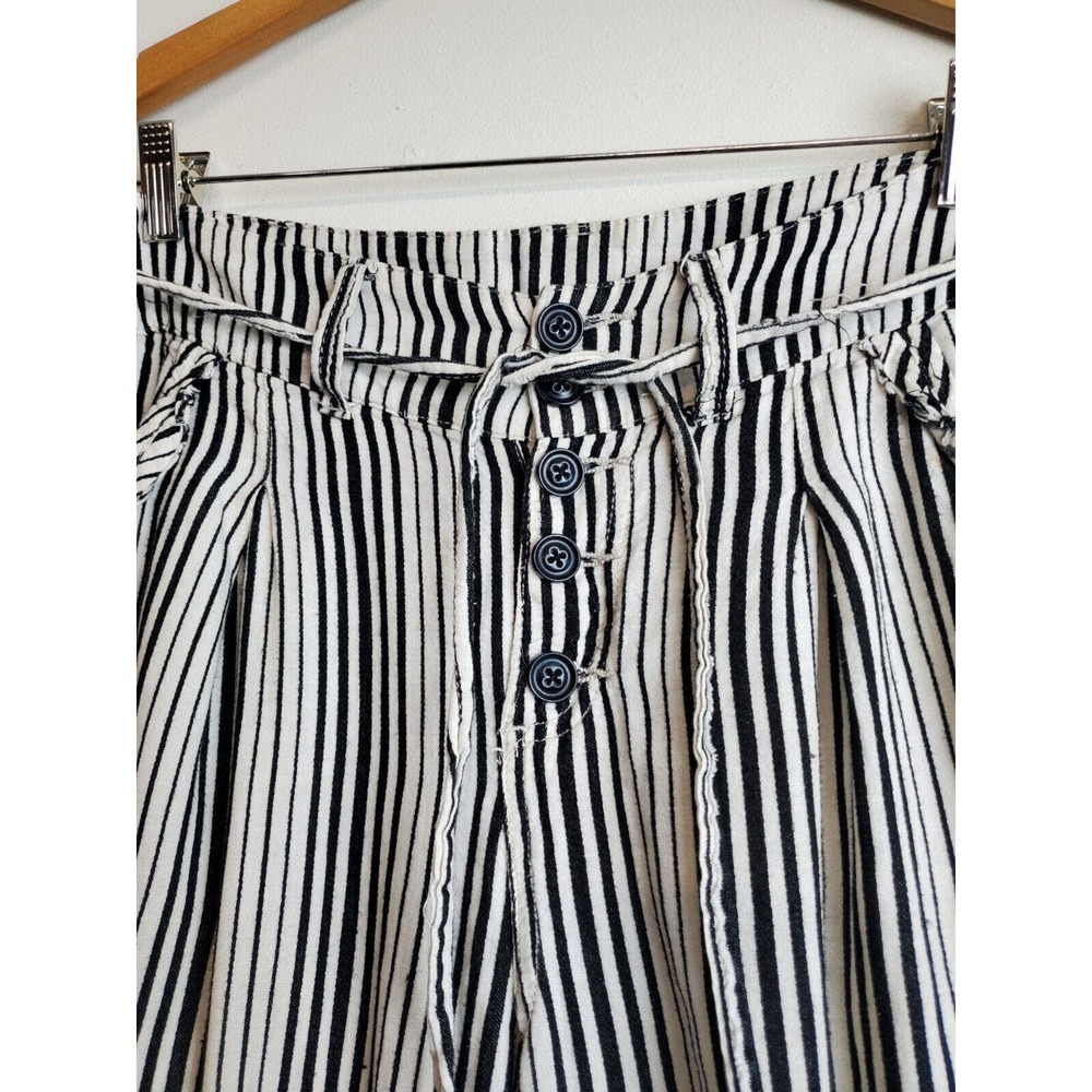 Free People 2 Women Pants Tapered High Rise Pleated Striped Straight White Black - Picture 2 of 11